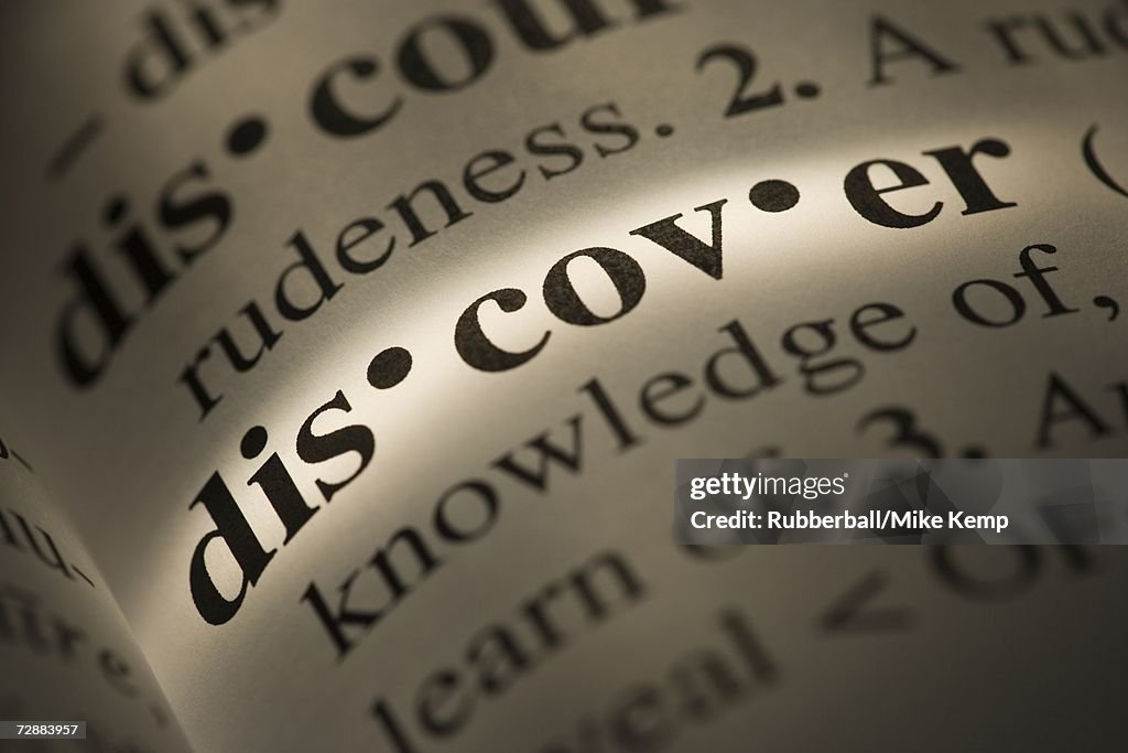 Close-up of dictionary definition - Discover