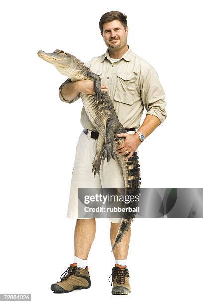 animal handler with alligator - zoowärter stock-fotos und bilder