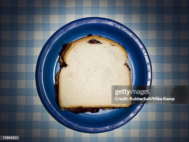 peanut butter and jelly sandwich - peanut butter and jelly sandwich on plate stock pictures, royalty-free photos & images