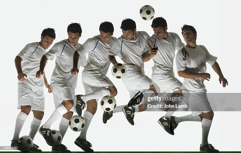 Footballer performing ball flick (digital composite)
