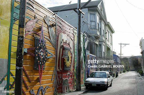 San Francisco, UNITED STATES: Murals are seen 23 December 2006 near Balmy Street in San Francisco's Mission District, a predominantly working-class...