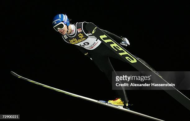 Arttu Lappi of Finland in action during the qualification round of the FIS Ski Jumping World Cup at the 55th Four Hills Ski Jumping tournament on...