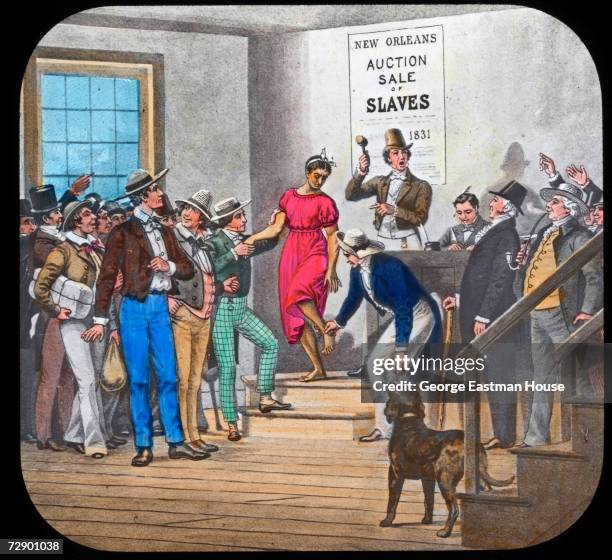 Image by Joseph Boggs Beale shows American President Abraham Lincoln as he watches a slave auction, New Orleans, Louisiana, 1831. The image was...
