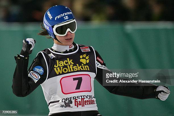 Arttu Lappi of Finland reacts during the FIS Ski Jumping World Cup at the 55th Four Hills ski jumping tournament on December 30, 2006 in Oberstdorf,...