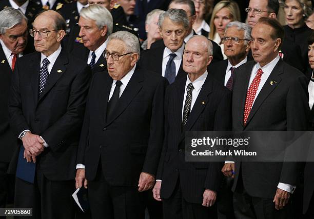 Former Federal Reserve Chairman Alan Greenspan, former U.S. Secretary of State Henry Kissinger, former National Security Advisor Brent Scowcroft and...