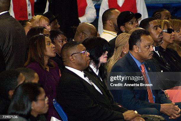 The Reverend Jessee Jackson and music legend, Michael Jackson attend the homegoing celebration for recently departed musician James Brown at the...