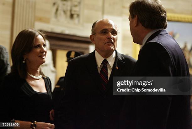 Former New York Mayor Rudy Giuliani and his wife, Judith Nathan visit with Jack Ford , son of former U.S. President Gerald R. Ford after they pay...