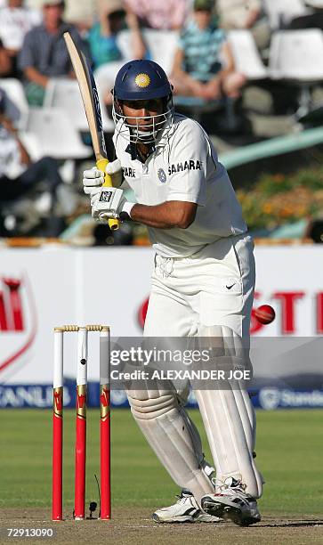 Cape Town, SOUTH AFRICA: India's batsmen VVS Laxman plays a shot off the ball of South African bowler Dale Steyn in Cape Town at Newlands 02 January...