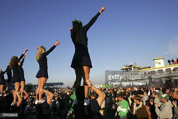 Fans attend a University of Notre Dame Pep Rally at the Allstate Sugar Bowl Fan Fest before the game against the Lousiana State University in the...