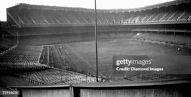 Yankee Stadium, home of the New York Yankees of the American League, is set up with additional temporary seating and a football field marked out on...