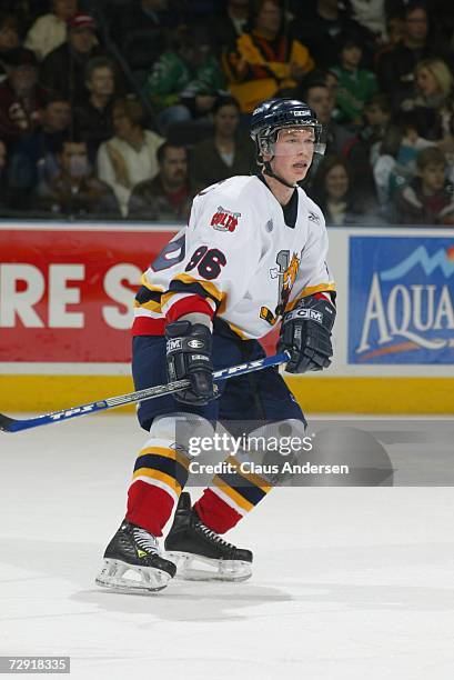 Blake Parlett of the Barrie Colts skates in game against the London Knights played at the John Labatt Centre on December 29, 2006 in London, Ontario,...