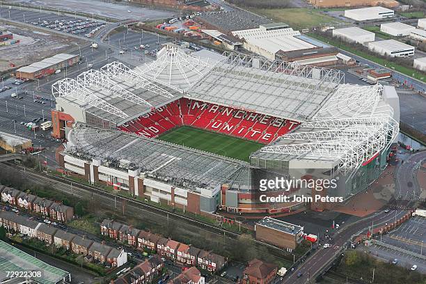 An aerial view of Manchester United's Old Trafford stadium ahead of the Barclays Premiership match between Manchester United and Reading at Old...