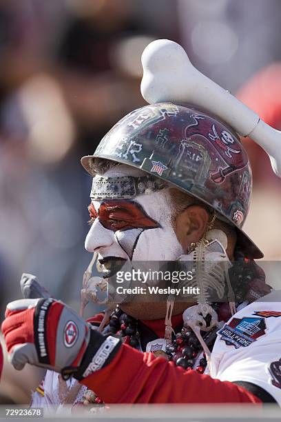 Fan of the Tampa Bay Buccaneers signals to the players during a game against the Seattle Seahawks at Raymond James Stadium on December 31, 2006 in...