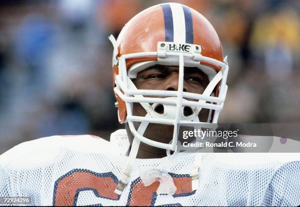 William "Refrigerator" Perry of the Clemson Tigers during a game against the University of Maryland Terrapins on November 13, 1982 in College Park,...