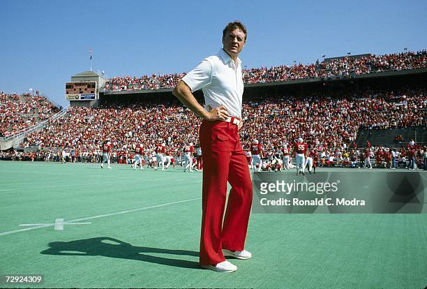 Coach Tom Osborne of the University of Nebraska Cornhuskers during a game against the Syracuse University Orangemen on October 1, l983 in Lincoln,...