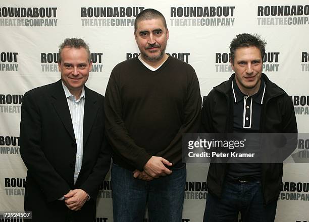 Director Doug Hughes, actor Alfred Molina and playwright Patrick Marber pose for photos at the rehearsals for Roundabout Theatre Company's new play...