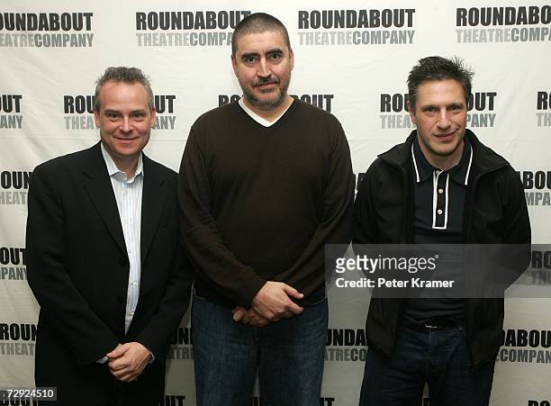 Director Doug Hughes, actor Alfred Molina and playwright Patrick Marber pose for photos at the rehearsals for Roundabout Theatre Company's new play...