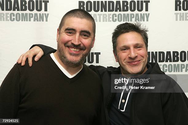 Actor Alfred Molina and playwright Patrick Marber pose for photos at the rehearsals for Roundabout Theatre Company's new play "Howard Katz" on...