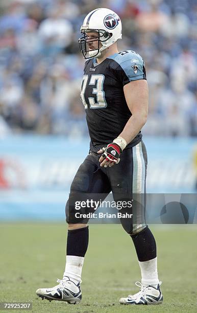 Kyle Vanden Bosch of the Tennessee Titans walks on the field during the game against the Jacksonville Jaguars on December 17, 2006 at LP Field in...