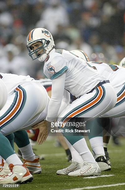 Joey Harrington of the Miami Dolphins calls the audible during the game against the Buffalo Bills on December 17, 2006 at Ralph Wilson Stadium in...