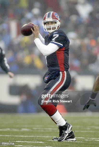 Losman of the Buffalo Bills looks to pass the ball during the game against the Miami Dolphins on December 17, 2006 at Ralph Wilson Stadium in Orchard...