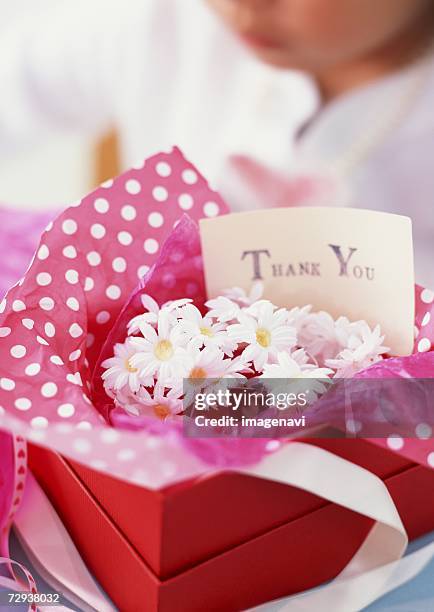 flower gift box with message card - child nn model stock pictures, royalty-free photos & images