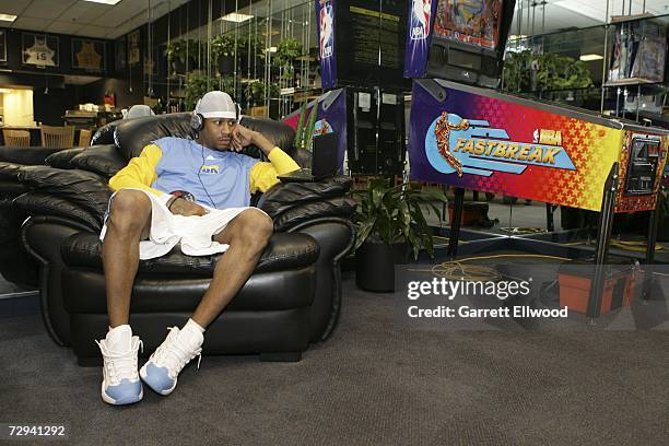 Allen Iverson of the Denver Nuggets sits in the locker room before the game against Utah Jazz at the Pepsi Center January 6, 2007 in Denver,...
