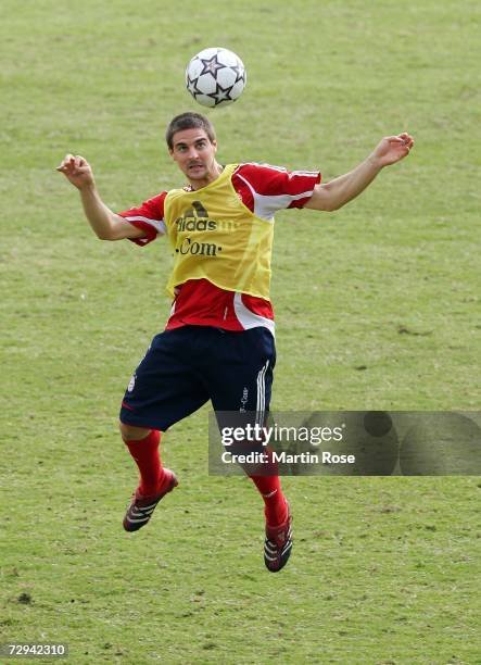 Sebastian Deisler of Munich jumps to head the ball during the Bayern Munich training camp on January 07, 2007 in Dubai, United Arab Emirates.