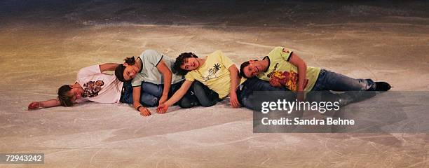 Stefan Lindemann, Philipp Tischendorf, Clemens Brummer and Markus Liebers perform in the Exhibition Gala during day four of the German Figure Skating...