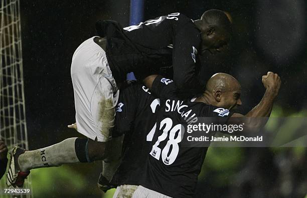 Trevor Sinclair and Micah Richards of Manchester City celebrates Georgios Samaras's goal during the FA Cup sponsored by E.ON Third Round match...