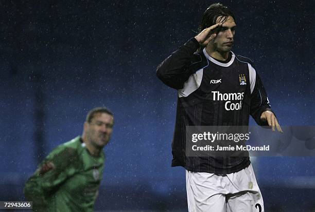 Georgios Samaras of Manchester City celebrates his goal during the FA Cup sponsored by E.ON Third Round match between Sheffield Wednesday and...