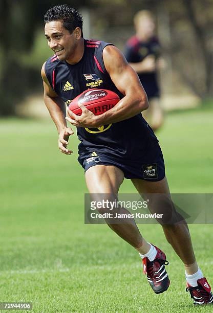 Andrew McLeod of the Crows marks during an Adelaide Crows AFL training session at Max Basheer Reserve on January 8, 2007 in Adelaide, Australia.