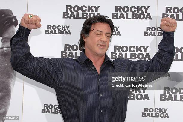 Actor Sylvester Stallone attends a photocall for his movie "Rocky Balboa" on January 8, 2007 at Hotel Ritz in Madrid, Spain