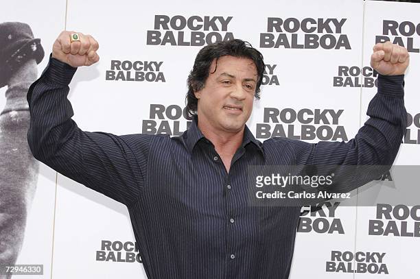 Actor Sylvester Stallone attends a photocall for his movie "Rocky Balboa" on January 8, 2007 at Hotel Ritz in Madrid, Spain