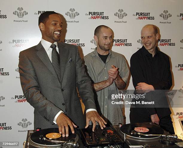 Actor Will Smith with Dj James Hicks and Dj Paul Everett pose at the charity lunch prior to the UK premiere of 'Pursuit Of Happyness' hosted by Will...