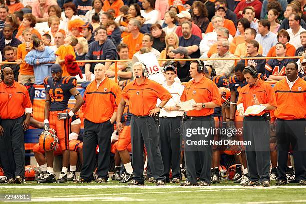 Head coach Greg Robinson of the Syracuse University Orange stands on the sideline against the University of Pittsburgh Panthers at the Carrier Dome...