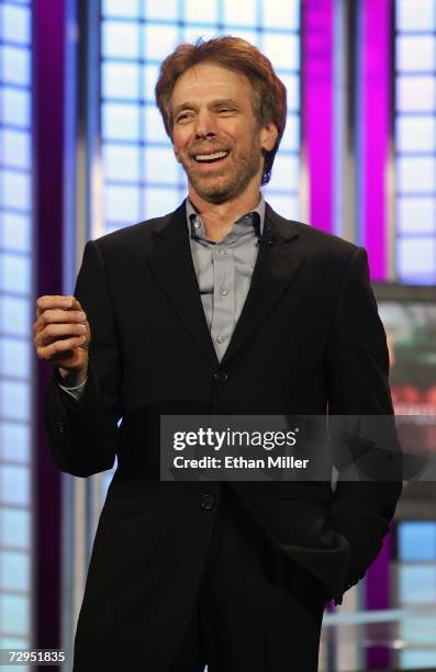 Movie producer Jerry Bruckheimer speaks during a keynote address by The Walt Disney Co. President and CEO Robert Iger at The Venetian during the 2007...