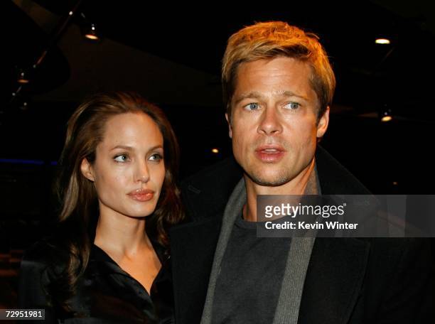 Actors Angelina Jolie and Brad Pitt arrive at Newmarket Films premiere of "God Grew Tired of Us" at the Pacific Design Center on January 8, 2007 in...