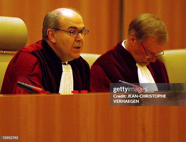 Luxembourg, LUXEMBOURG: President of the court of justice Vassilios Skouris opens the hearing on the case of Latvian firm Laval Un Partneri against...