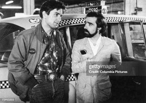 Actor Robert de Niro with director Martin Scorsese on the set of the film 'Taxi Driver', circa 1976.