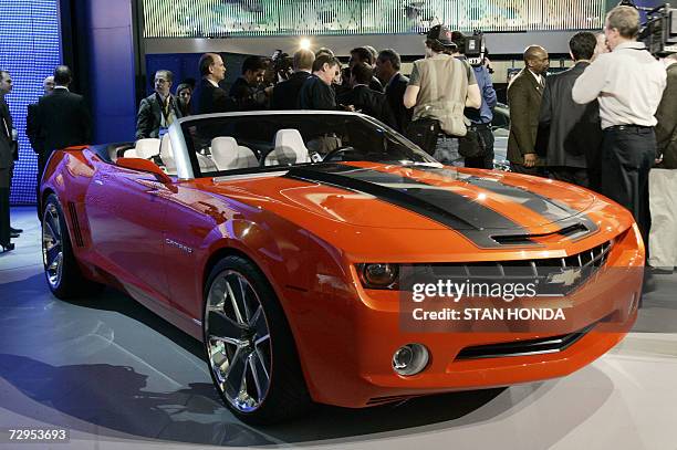 Detroit, UNITED STATES: The Chevrolet Camaro convertible on display 09 January 2007 at the North American International Auto Show at Cobo Hall in...