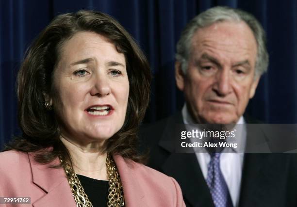 Rep. Diana DeGette speaks as Sen. Tom Harkin listens during a news conference on the Stem Cell Research Enhancement Act January 9, 2007 on Capitol...