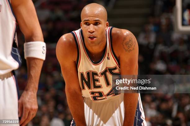 Richard Jefferson of the New Jersey Nets rests during the game against the Houston Rockets on December 27, 2006 at the Continental Airlines Arena in...