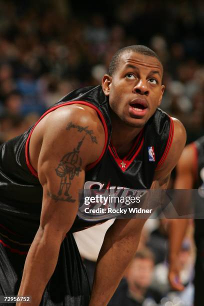 Andre Iguodala of the Philadelphia 76ers rests during the game against the Sacramento Kings on December 27, 2006 at ARCO Arena in Sacramento,...