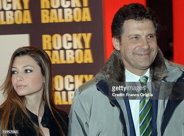 Fabrizio Frizzi and and an unidentified companion attend the "Rocky Balboa" premiere at the Auditorium Conciliazione January 9, 2007 in Rome, Italy.