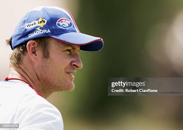 Sean Wellman assitant coach of the Bulldogs looks on during a Western Bulldogs AFL training session at Whitten Oval on January 10, 2007 in Melbourne,...