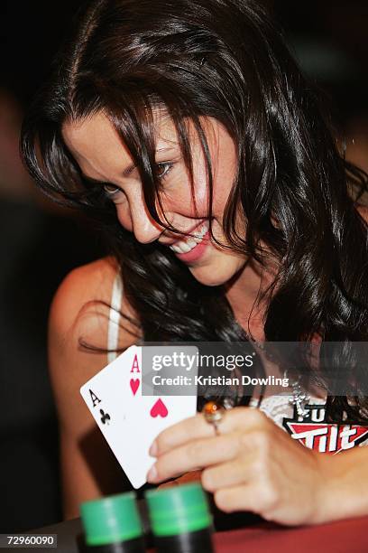 Actress Shannon Elizabeth attends the 2007 Aussie Millions Poker Championships Celebrity Challenge at the Crown Poker Room, Crown Casino on January...