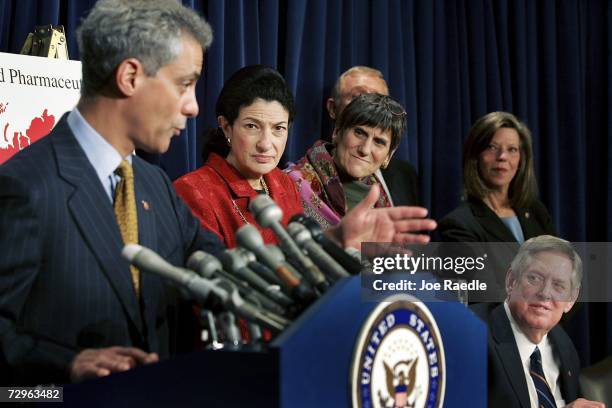 House Democratic Caucus Chairman Rahm Emanuel, speaks as Sen. Olympia Snowe , Rosa DeLauro , Jo Ann Emerson and Marion Berry listen as the bipartisan...