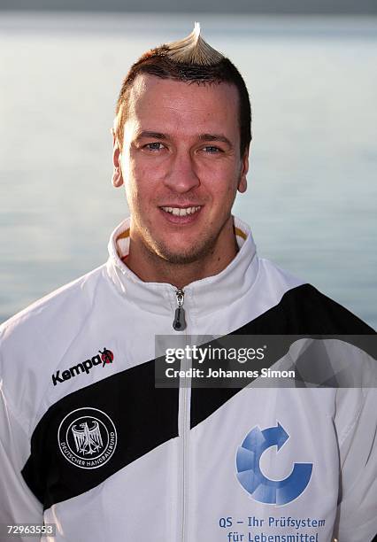 Pascal Hens of the German handball national squad poses during a photo call at Ammersee Lake on January 10, 2007 in Herrsching, Germany.