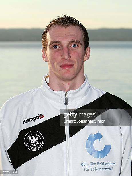 Holger Glandorf of the German handball national squad poses during a photo call at Ammersee Lake on January 10, 2007 in Herrsching, Germany.